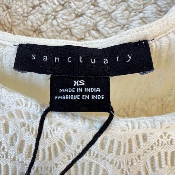 Sanctuary Boho Cream Tunic Puff Sleeves Smocked Bodice Cottagecore Dress SZ XS - Picture 9 of 15